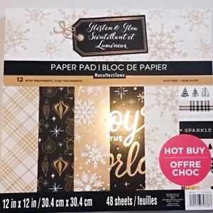 Recollections Glisten & Glow 12x12 Paper Pad 36 Sheets Christmas Scrapbook Craft